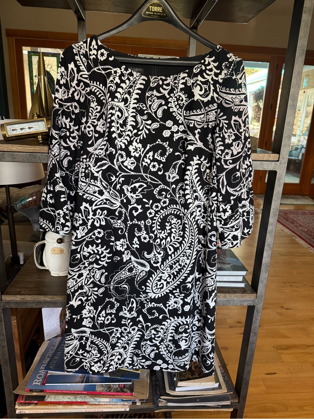 Talbots Black and White Paisley Midi Dress